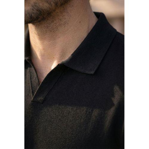 Dawson Polo V Yaka Düğmesiz Kısa Kollu İnce Triko Erkek T-Shirt - Siyah