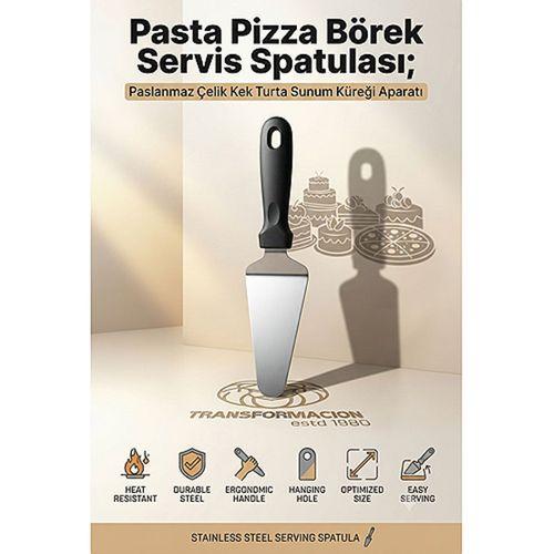 Üçgen Pasta Pizza Börek Servis Spatulası; Paslanmaz Çelik Isıya Dayanıklı Plastik Saplı Kek Turta Sunum Küreği Aparatı 723410