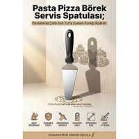 Üçgen Pasta Pizza Börek Servis Spatulası; Paslanmaz Çelik Isıya Dayanıklı Plastik Saplı Kek Turta Sunum Küreği Aparatı 723410