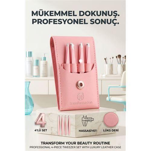 Profesyonel Kaş Alma Cımbız Seti - 4'lü Paslanmaz Çelik ve Özel Deri Taşıma Çantalı 723129