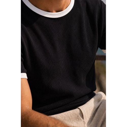 Miyazaki Regular Fit %100 Pamuk Waffle Box Bisiklet Yaka Erkek T-Shirt - Siyah