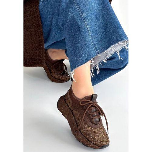 Rimay Kahverengi Cilt Boncuk İşlemeli Spor Ayakkabı