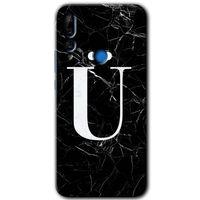 Huawei Y9 Prime 2019 Kılıf HD Desen Baskılı Arka Kapak - Siyah Mermer Desenli Ü Harfi + Kırılmaz Cam