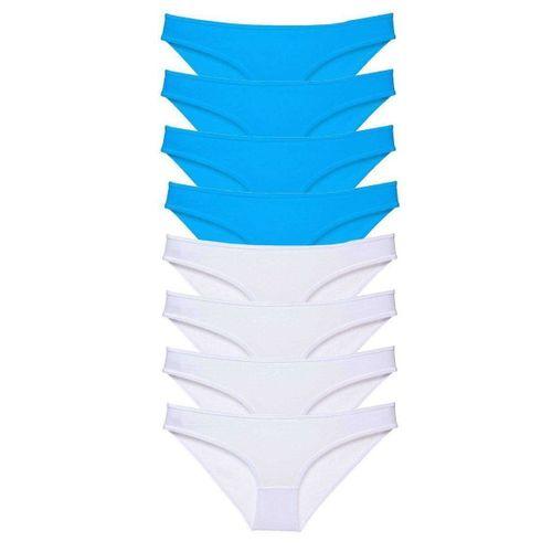 8 Adet Süper Eko Set Likralı Kadın Slip Külot Beyaz Ve Mavi