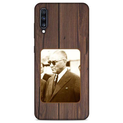 Samsung Galaxy A70s Kılıf Atatürk (28) Arka Kapak Kahve Tahta