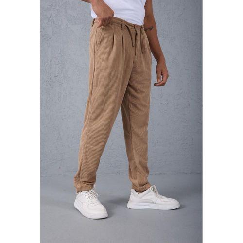 Jonas Ekose Küçük Kareli Flanel Kumaş Gömlek Bej - Roy Regular Fit Beli Lastikli Kadife Pantolon Bej