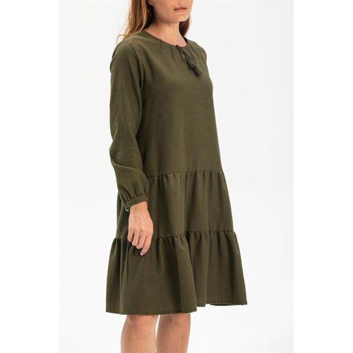 Uzun Kol Güliş Pazen Kısa Sonbahar ve Kışlık Elbise Haki Hk