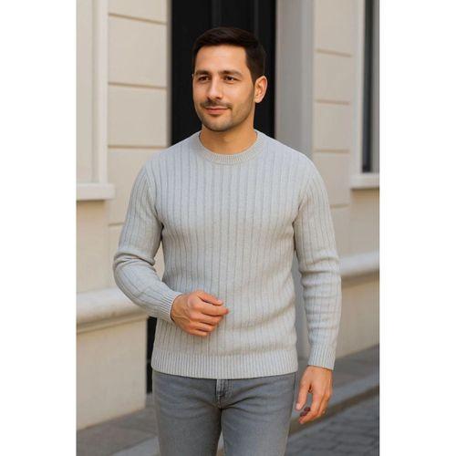 Erkek Fitilli Triko Kazak 2’li Set – Siyah - Gri, Kalın Dokuma Pamuklu Regular Fit Bisiklet Yaka Uzun Kollu Rahat Kışlık Kazak Kombini