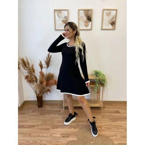 Pilelistore Kadın Uzun Kollu Derin Yuvarlak Yakalı Kısa Viskon Iki Iplik Elbise