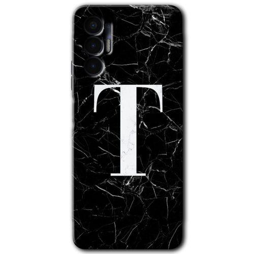 Tecno Pova 3 Kılıf HD Desen Baskılı Arka Kapak - Siyah Mermer Desenli T Harfi