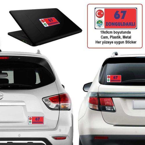67 Zonguldak - Memleket Sticker - Şehir - Arma, Araba, Cam, Laptop Etiket Sticker 19x9cm