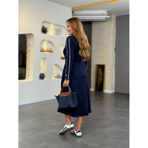 Kadın Uzun Kollu Bisiklet Yaka Midi Modal Elbise