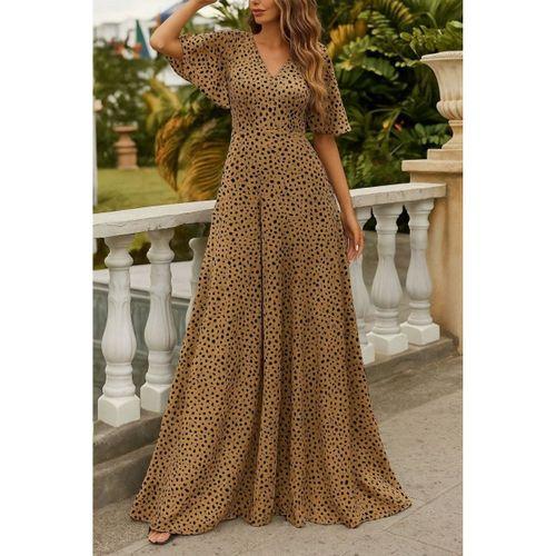 Kadın Kısa Kollu V Yakalı Desenli Süprem Elbise