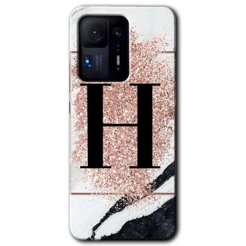 Xiaomi Mi Mix 4 HD Baskılı Kılıf + 9D Tam Ekran Koruyucu - Pembe Mermer Desenli H Harfi