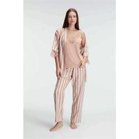 İp Askılı V Yaka Kadın Viskon Çizgili Desenli Yazlık Örme Pijama Sabahlık Takımı
