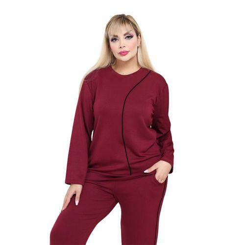 Melsay Butik Büyük Beden Kırmızı Siyah Çizgi Detay Modal Kadın Eşofman Takımı