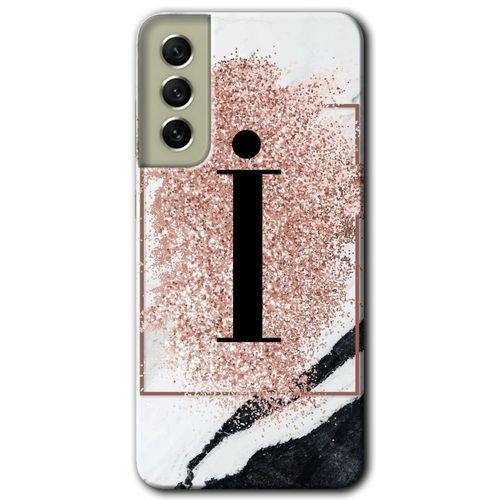 Potkal Hediye Fabrikası Samsung Galaxy S21 FE HD Baskılı Kılıf + 9D Tam Ekran Koruyucu - Pembe Mermer Desenli İ Harfi