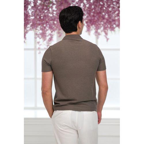 Slimfit Spor Örgü Kumaş Tek Düğme Polo Yaka T-shirt