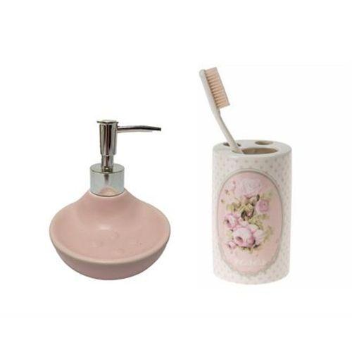 Sıvı Sabunluk,Diş Fırçalık 2 Li Banyo Seti,Çiçekli Pembe