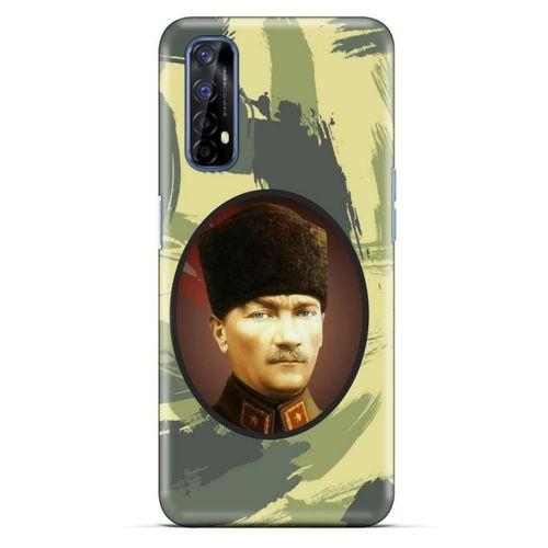 Oppo Realme 7 Kılıf Atatürk (17) Tasarım Kılıf Kamuflaj Koyu Yeşil