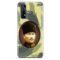 Oppo Realme 7 Kılıf Atatürk (17) Tasarım Kılıf Kamuflaj Koyu Yeşil