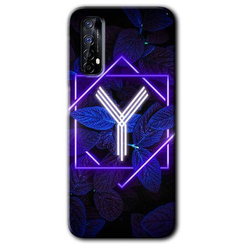 Realme 7 Kılıf HD Desen Baskılı Arka Kapak + Temperli Cam - Dark Neon Yaprak Y Harfi