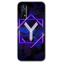 Realme 7 Kılıf HD Desen Baskılı Arka Kapak + Temperli Cam - Dark Neon Yaprak Y Harfi