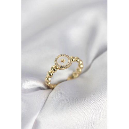 Gold Renk Sedefli Yıldız Model Zirkon Taşlı Kadın Yüzük