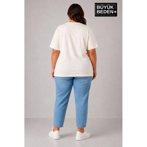 Süperlife Büyük Beden Kadın Bisiklet Yaka Yırtmaç Detaylı 3XL-6XL Tunik Tişört SPR26BTSK501