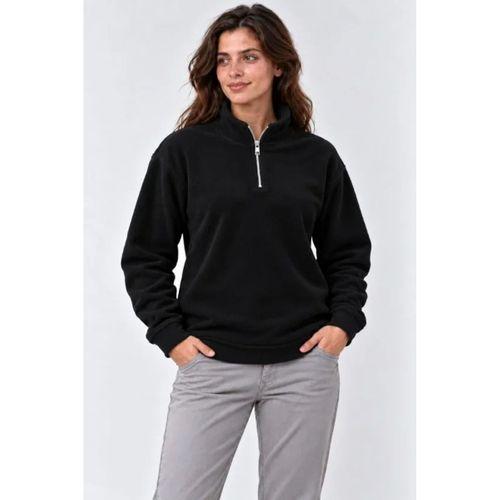 Polar Dik Yaka Yarım Fermuarlı Uzun Kollu Regular Fit Kışlık Sweatshirt - Siyah