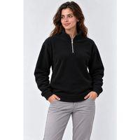 Polar Dik Yaka Yarım Fermuarlı Uzun Kollu Regular Fit Kışlık Sweatshirt - Siyah