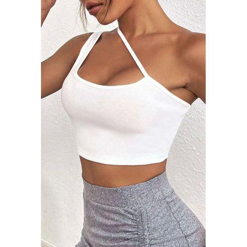 Kadın Beyaz Modern Fit Tek Omuzlu Çapraz Askılı Crop Top Büstiyer