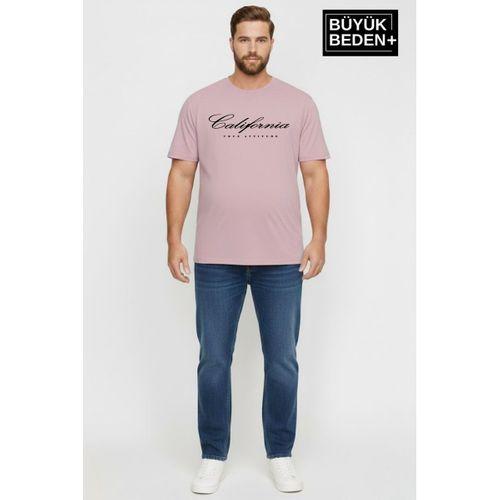 Süperlife Erkek Büyük Beden El Yazılı California Baskılı 3xl-6xl Bisiklet Yaka Tshırt SPR26TBS510-07