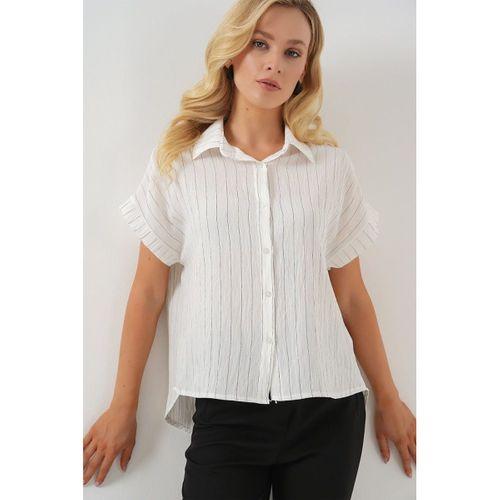 Çizgili Kısa Kol Gömlek 20327 - Beyaz