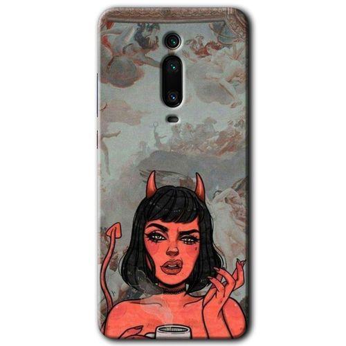 Xiaomi Mi 9T Kılıf HD Desen Baskılı Arka Kapak+Temperli Cam - Devil Girl