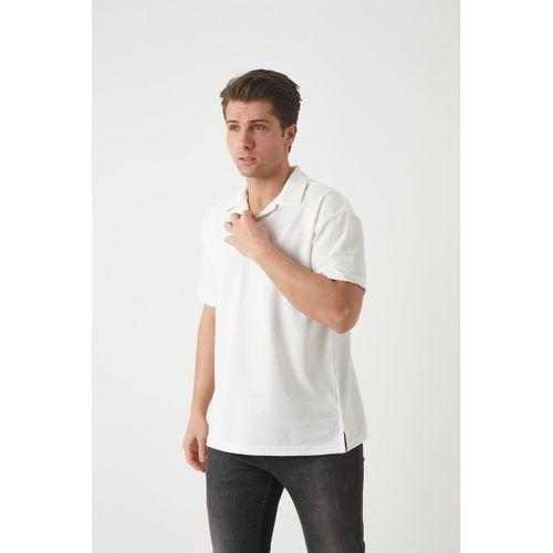 Havlu Kumaş Polo Yaka Erkek T-Shirt - Ekru