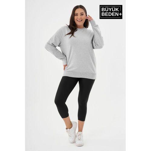 Kadın Büyük Beden Bisiklet Yaka İnce Sweatshirt – Regular Fit %64 Pamuklu SPR26BSWk956