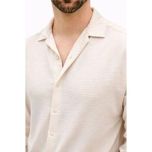 Erkek Aerobin Kumaş Oversize 4 Mevsim Uzun Kollu Rahat Kalıp Gömlek - Bej