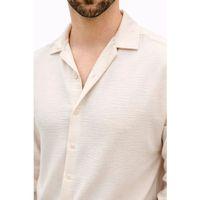 Erkek Aerobin Kumaş Oversize 4 Mevsim Uzun Kollu Rahat Kalıp Gömlek - Bej