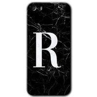 MRCİLETİSİM iPhone 5 Kılıf HD Desen Baskılı Arka Kapak + Mat Kobra Cam - Siyah Mermer Desenli R Harfi