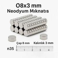 5 Adet 8x3mm Yuvarlak Neodyum Mıknatıs Güçlü Nikel Kaplamalı Kaliteli Dayanıklı Magnet