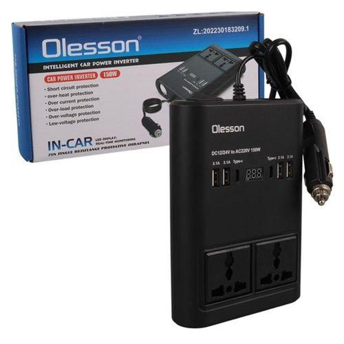Olesson 1662 DC 12-24V 150W Oto Araç Power İnverter Ek Çakmak Girişi - 2x TYPE-C - 4x USB - 2x 220V Üniversal Priz