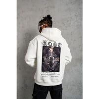 Erkek Baskılı Kapüşonlu Sweat - Beyaz