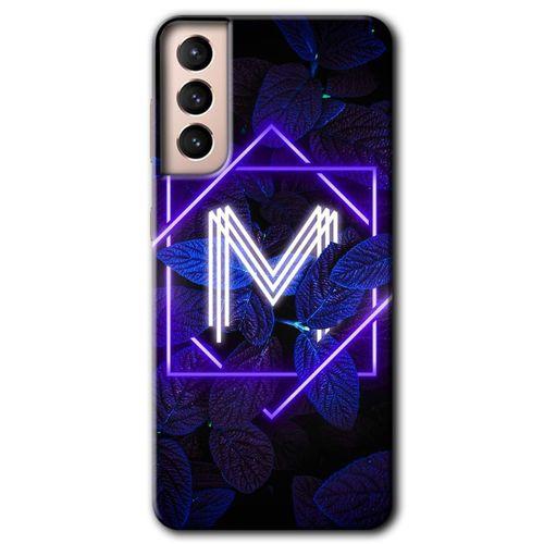 Samsung Galaxy S21 Plus Kılıf HD Desen Baskılı Arka Kapak - Dark Neon Yaprak M Harfi