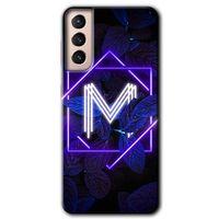 Samsung Galaxy S21 Plus Kılıf HD Desen Baskılı Arka Kapak - Dark Neon Yaprak M Harfi