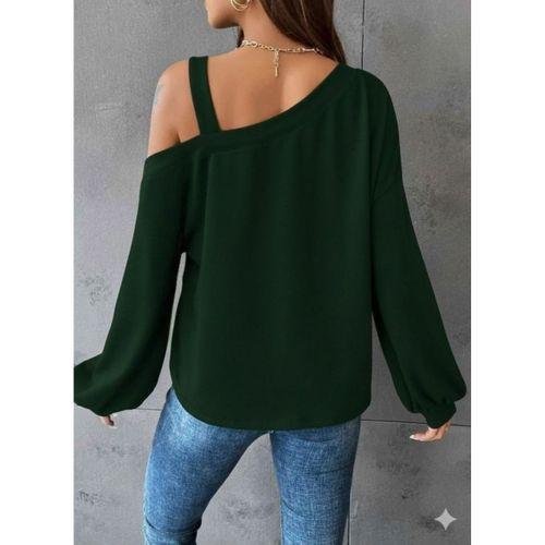 Kadın Uzun Kollu Tek Omuz Askı Detay Salaş Viskon Iki Iplik Bluz