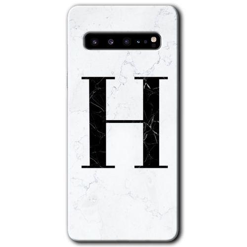 MRCİLETİSİM MRCİLETİSİM Samsung Galaxy S10 Plus Kılıf HD Desen Baskı Arka Kapak + TemperliCam - Beyaz Mermer Desenli H Harf