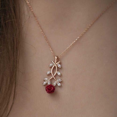 ​Lucky Life 925 Ayar Gumuss  Rose Kırmızı Gül Kolye