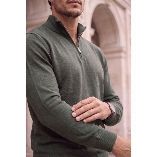 Lars Selanik Örme Kumaş Yarım Fermuar Erkek Sweatshirt - Çam Yeşili