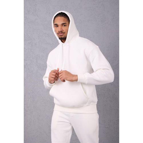 Şardonlu Kanguru Cepli Sweatshirt - 3 İplik Şardonlu Lastik Paça Erkek Eşofman Altı- Eşofman Takımı - Ekru